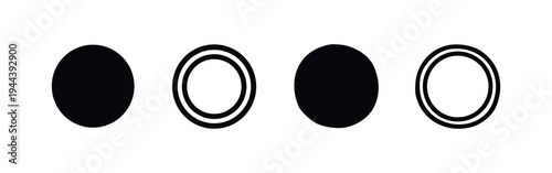 Simple Circle and Ring Icons Set - Basic Geometric Shapes in Solid and Outline Variations