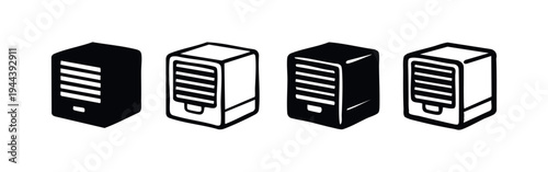 Computer Server Tower Icons Set - Desktop PC Case Symbols for Technology and Data Centers
