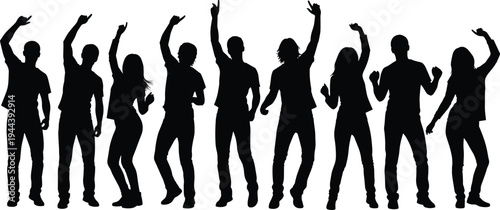 Dancing people silhouettes collection, men and women party dance poses set, nightlife music celebration vector illustration isolated