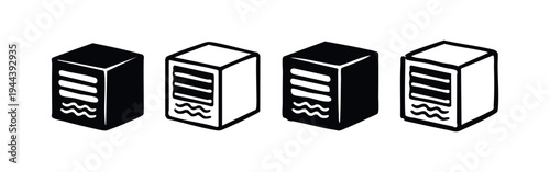 Air Conditioner and Refrigerator Icons Set - Cooling Appliance Symbols with Wavy Vents
