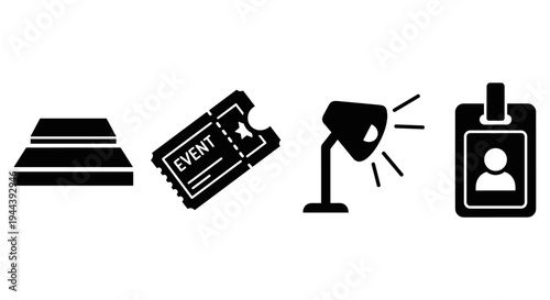 Black icons of pyramid ticket spotlight.