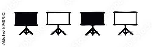 Modern Projector Screen on Tripod Stand Icon Set
