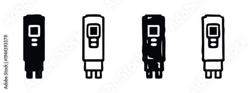 Hand-drawn TDS meter icons set, doodle sketch style water quality tester and measurement device symbols