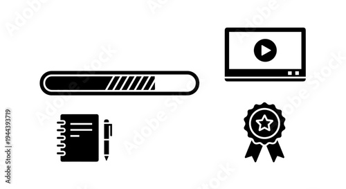 Black icons of technology and education.