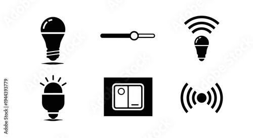 Black icons of technology devices wireless.
