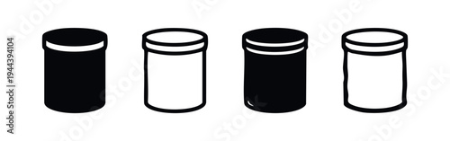 Battery or Cylindrical Container Icons Set. Tube-Shaped Objects Vector Illustration.