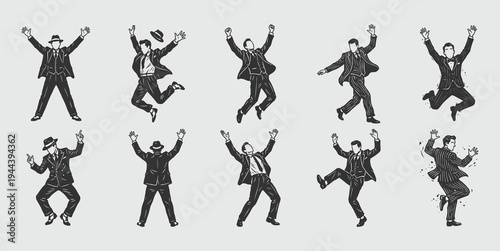 Retro Gentlemen Celebration Set Engraved Vector Art