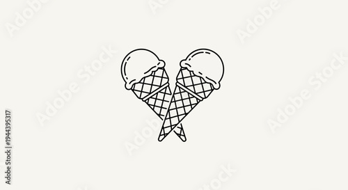 Two ice cream cones forming a heart shape, minimalist line art.