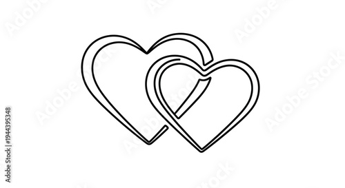 Two Interlocking Hearts Outline, Symbol of Love and Connection, Simple Line Art