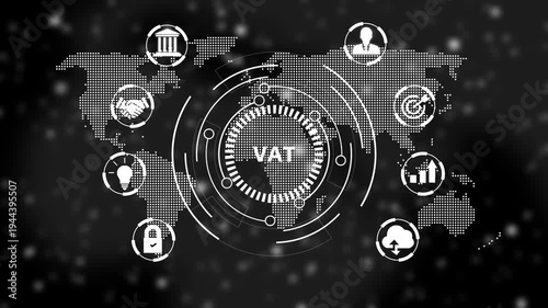 A VAT concept button on a clear projection ,Business, Technology and network concept. Animated Dynamic wave of color particles. Abstract technology data connection symbols