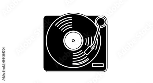 Vintage Turntable Playing Vinyl Record, Retro Music Player Icon
