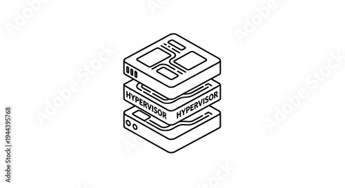 Virtualization Technology: Stack of Hypervisor Servers in Data Center, Cloud Computing Concept