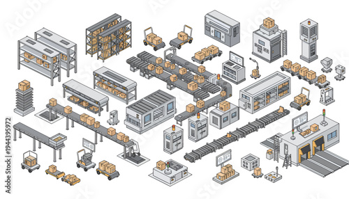 Industrial factory production line illustration.