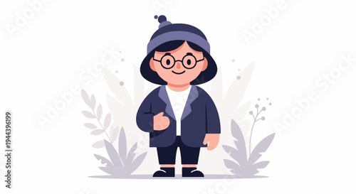 A cartoon character with glasses and a hat stands in front of plant illustrations