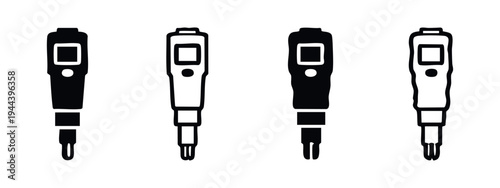 Digital pH Meter Pen Icon Set - Water Quality Tester and Handheld Sensor Device Vector Symbols