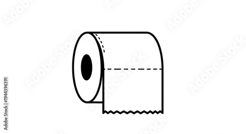 Simple Toilet Paper Roll Icon, Clean Line Art Illustration