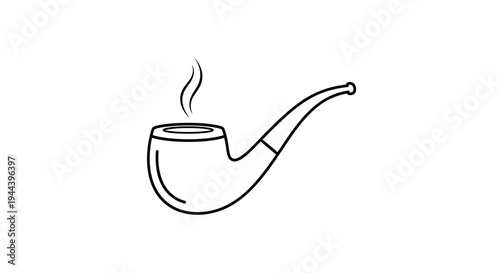 Smoking Pipe Icon, Vintage Tobacco Pipe with Smoke, Vector Illustration