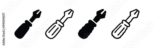 Flathead screwdriver icon set in filled and outline styles