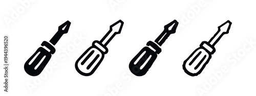 Phillips head screwdriver icon set in filled and outline styles
