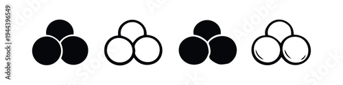 Molecule or atom structure icon set in filled and outline styles