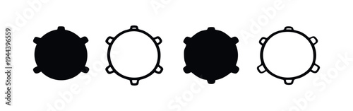 Hand-drawn cooking pot lid top view icon set