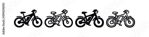 Hand Drawn Electric Bicycle (E-Bike) Icons Set. Doodle Style Urban Commute Vector Illustration.