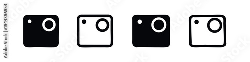 Square photo camera icon set with hand-drawn style for photography apps and creative projects