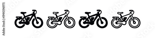 Modern bicycle and e-bike icon set for urban transportation and eco-friendly mobility solutions