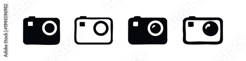 Compact camera icons set in hand-drawn style for digital photography and media applications