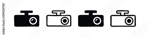 Set of dashcam or car camera vector icons in solid and outline designs for automotive themes.