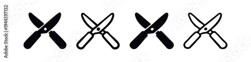 Pruning shears or garden scissors vector icons in solid and outlined designs for horticulture.