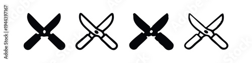 Garden pruning shears vector icons in solid and outlined designs for landscaping.