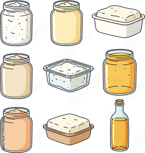Jars and containers of various spreads and oils