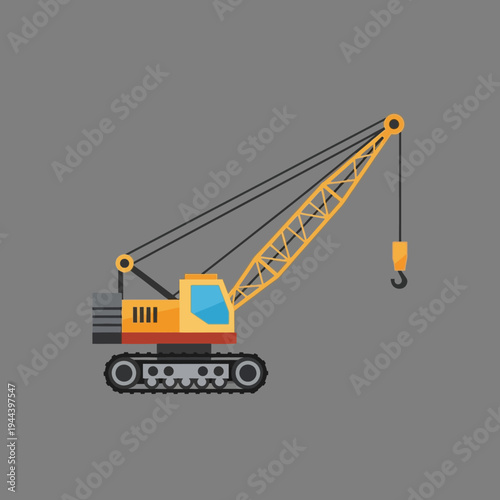 Yellow crawler crane on a gray background, construction equipment, industrial machinery