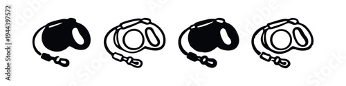 Retractable Dog Leash Pet Accessory Icon Set