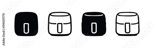 Air Fryer Cooking Appliance Icon Collection. Solid and Outline Style Black Vector Illustrations.