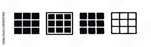 Creative Grid Layout UI Elements Vector Icon Set - Mobile App Interface Display Symbols Collection