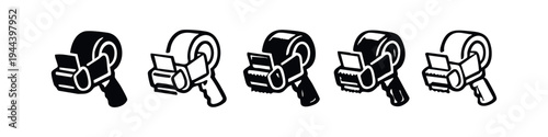 Packaging Tape Dispenser Icon Collection - Office and Shipping Supply Hand Tool Vector Set