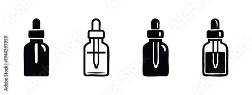 Dropper Bottle and Serum Icons - Essential Oil Container and Cosmetic Liquid Bottle Vector Set