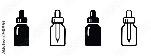 Beauty Dropper Bottle Icons - Skincare Serum Container and Medical Dispenser Vector Set