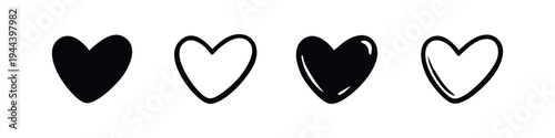 Heart Shape Icon Set - Love Symbol and Romantic Design Elements Vector Collection