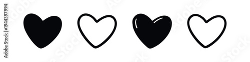 Hand-drawn Heart Icons Set. Collection of Love and Romance Symbols in Doodle Style.