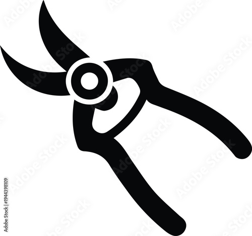 Minimalist black gardening pruner shears silhouette vector icon