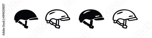 Equestrian Riding Helmet Icons Set in Black and White