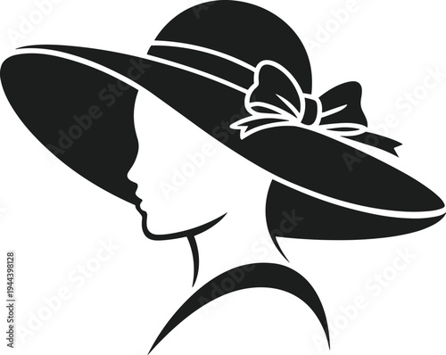 Black silhouette of a woman wearing a wide brimmed Easter bonnet with a bow vector