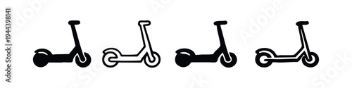 Electric Scooter Icons Set in Black and White for Urban Mobility
