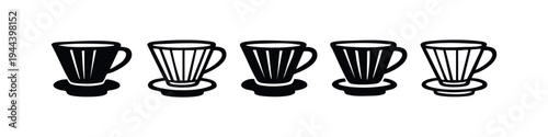 Coffee Pour Over Dripper Icons Set for Manual Brewing