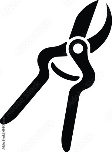 Minimalist black gardening pruner shears silhouette vector icon