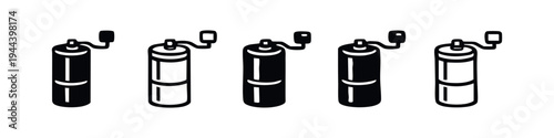 Manual Coffee Grinder Icons Set for Fresh Brews