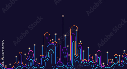 Multicolored abstract sound wave illustration with glowing dots